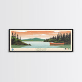 Canoe Lake Saskatchewan Framed Canvas Print, Midcentury Modern Panoramic Wall Art, Living Room Decor, Pop Art, Travel Poster Art, Scenic Nature Painting
