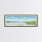 Carter Lake Nebraska Framed Canvas Print, Midcentury Modern Panoramic Wall Art, Living Room Decor, Pop Art, Travel Poster Art, Scenic Nature Painting, Lake House Decor