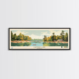 Carters Lake Georgia Framed Canvas Print, Pop Art Panoramic Travel Poster, Midcentury Modern, Wall Art, Scenic Nature Painting, Bedroom Decor, Living Room Art