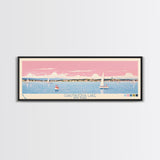 Chautauqua Lake New York Framed Canvas Print, Pop Art Panoramic Travel Poster, Midcentury Modern, Wall Art, Scenic Nature Painting, Bedroom Decor, Living Room Art