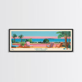 Christine Lake New Hamphire Framed Canvas Print, Pop Art Panoramic Travel Poster, Midcentury Modern, Wall Art, Scenic Nature Painting, Bedroom Decor, Living Room Art