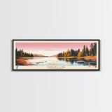 Churchill Lake Saskatchewan Framed Canvas Print, Midcentury Modern Panoramic Wall Art, Living Room Decor, Pop Art, Travel Poster Art, Scenic Nature Painting, Lake House Decor