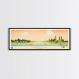 Clearwater Lake Manitoba Framed Canvas Print, Midcentury Modern Panoramic Wall Art, Living Room Decor, Pop Art, Travel Poster Art, Scenic Nature Painting, Lake House Decor
