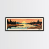 Colville Lake Northwest Territories Framed Canvas Print, Pop Art Panoramic Travel Poster, Bedroom Decor, Midcentury Modern, Wall Art, Scenic Lake House, Nature Art