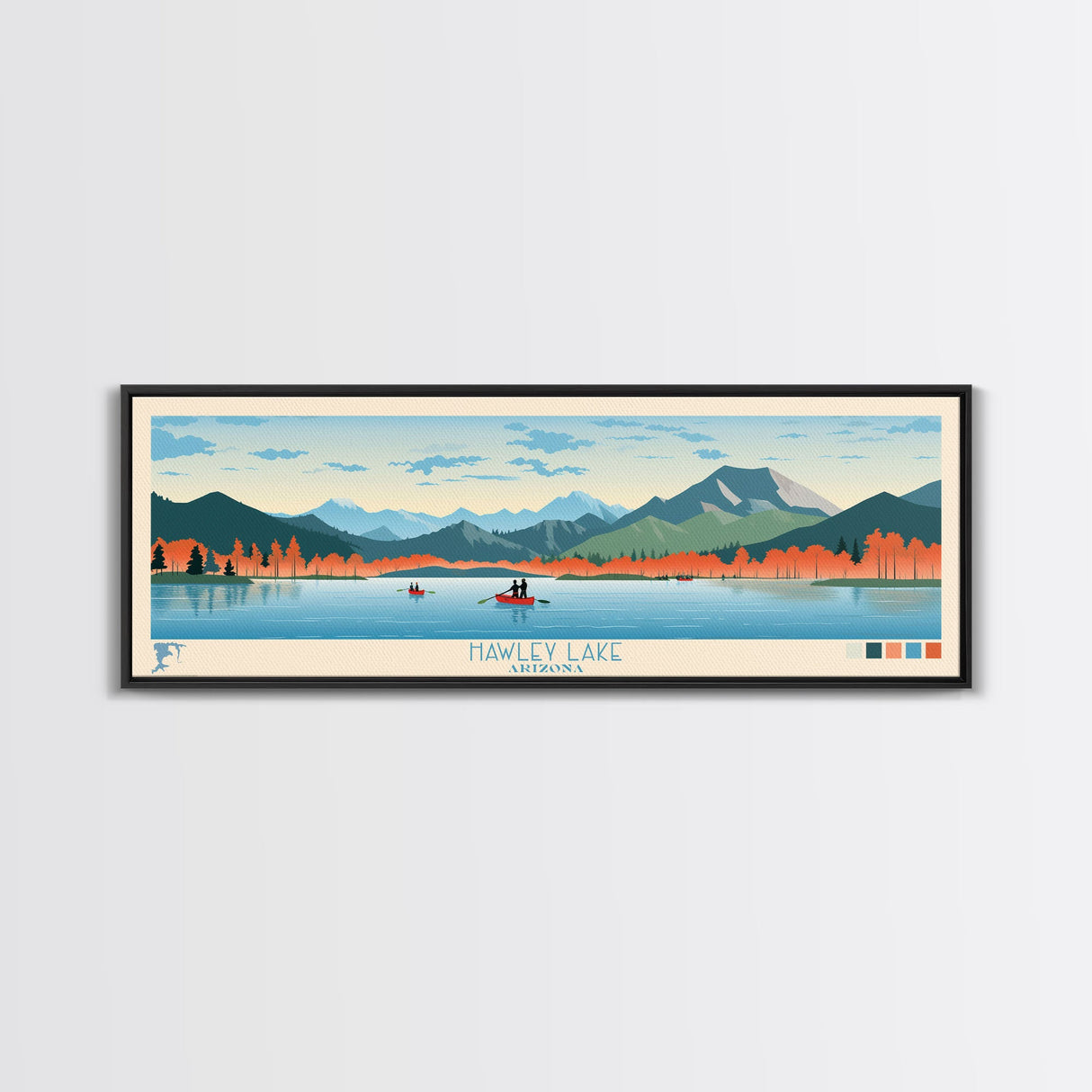 Hawley Lake Arizona Framed Canvas Print, Panoramic Art, Midcentury Modern, Pop Art, Bedroom Decor, Travel Poster, Artistic Decor, Home Decor