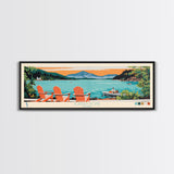 Jordan Pond Maine Framed Canvas Print, Panoramic Wall Art, Midcentury Modern, Pop Art, Bedroom Decor, Travel Poster, Artistic Home Decor