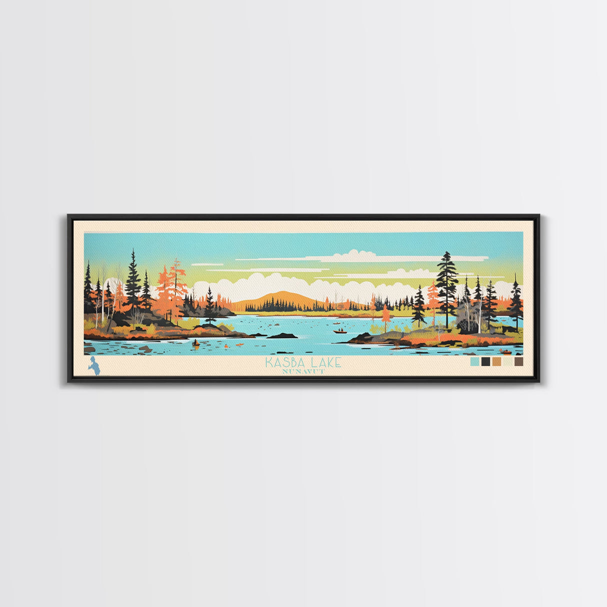 Kasba Lake Nunavut Framed Canvas Print, Panoramic Wall Art, Midcentury Modern, Pop Art, Bedroom Decor, Travel Poster, Home Decor