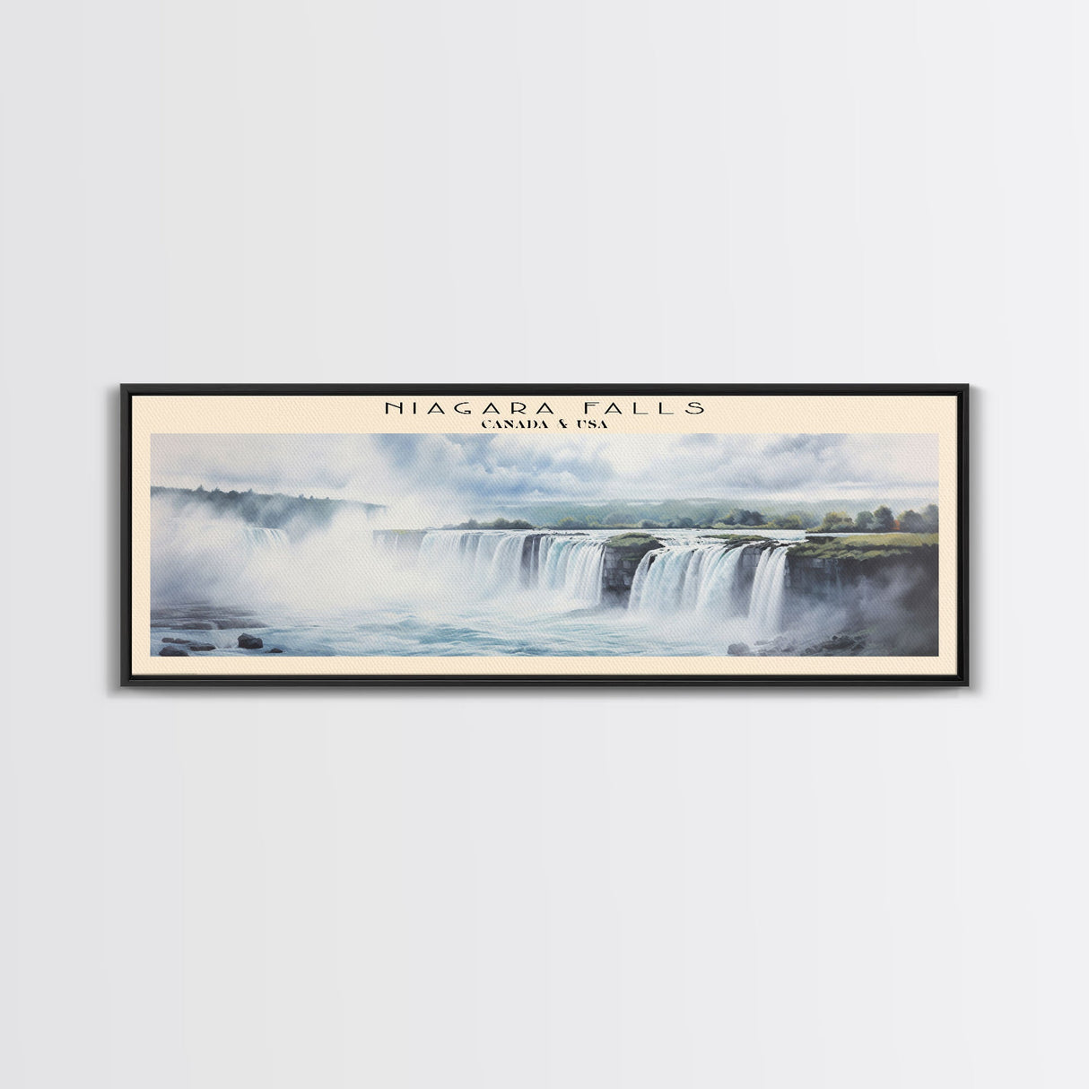 Niagara Falls Retro Style Travel Poster - Framed Canvas Print - COUNTRY Travel Decor | Vintage Style Home Decor - Travel Print - Wall Art