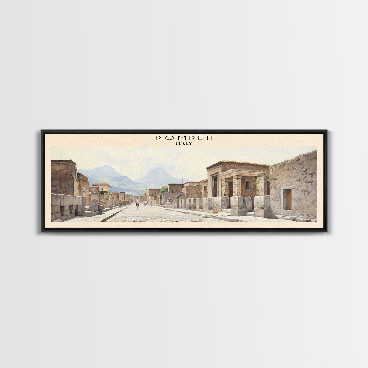 Pompeii Travel Art Framed Canvas Print, COUNTRY Wall Decor, Home Decor, Travel Poster, Vintage Wall Art, Watercolor Painting