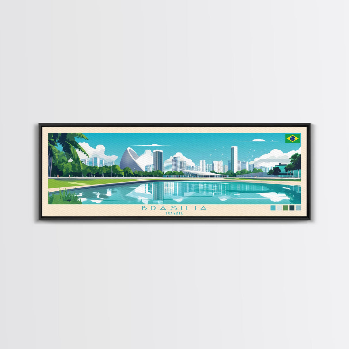 Brasilia, Brazil Panoramic Travel Poster Canvas Print, Brasilia, Brazil Painting, Brazil Art, Brasilia Panoramic Travel Art, Travel Painting