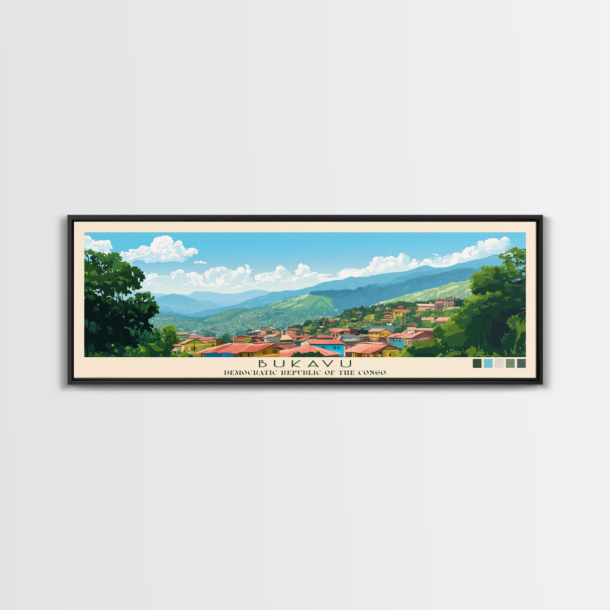 Bukavu, Congo Panoramic Travel Poster Canvas Print, Bukavu, Congo Painting, Congo Art, Bukavu Travel Art, Living Room Painting