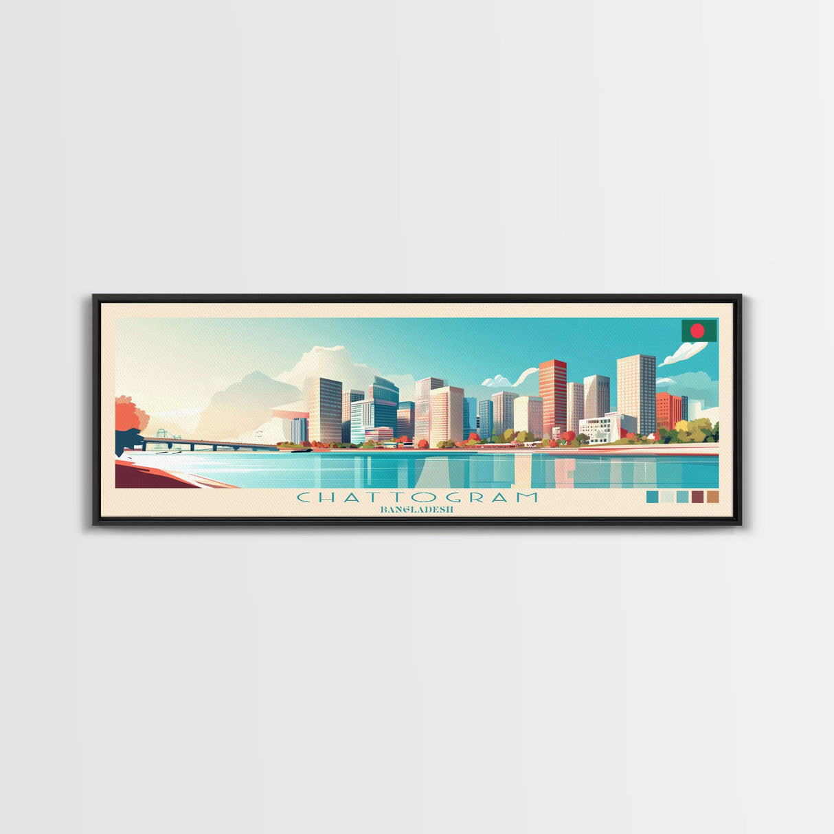 Chattogram, Bangladesh Travel Poster Panoramic Canvas Print, Chattogram, Bangladesh Painting, Bangladesh Art, Chattogram Travel Art, Guest Room Painting