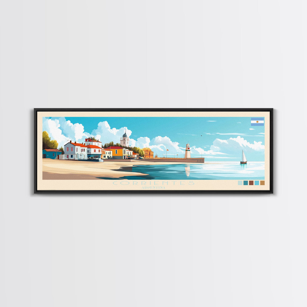 Corrientes, Argentina Travel Poster Panoramic Canvas Print, Corrientes, Argentina Painting, Argentina Art, Corrientes Travel Art, Guest Room Painting