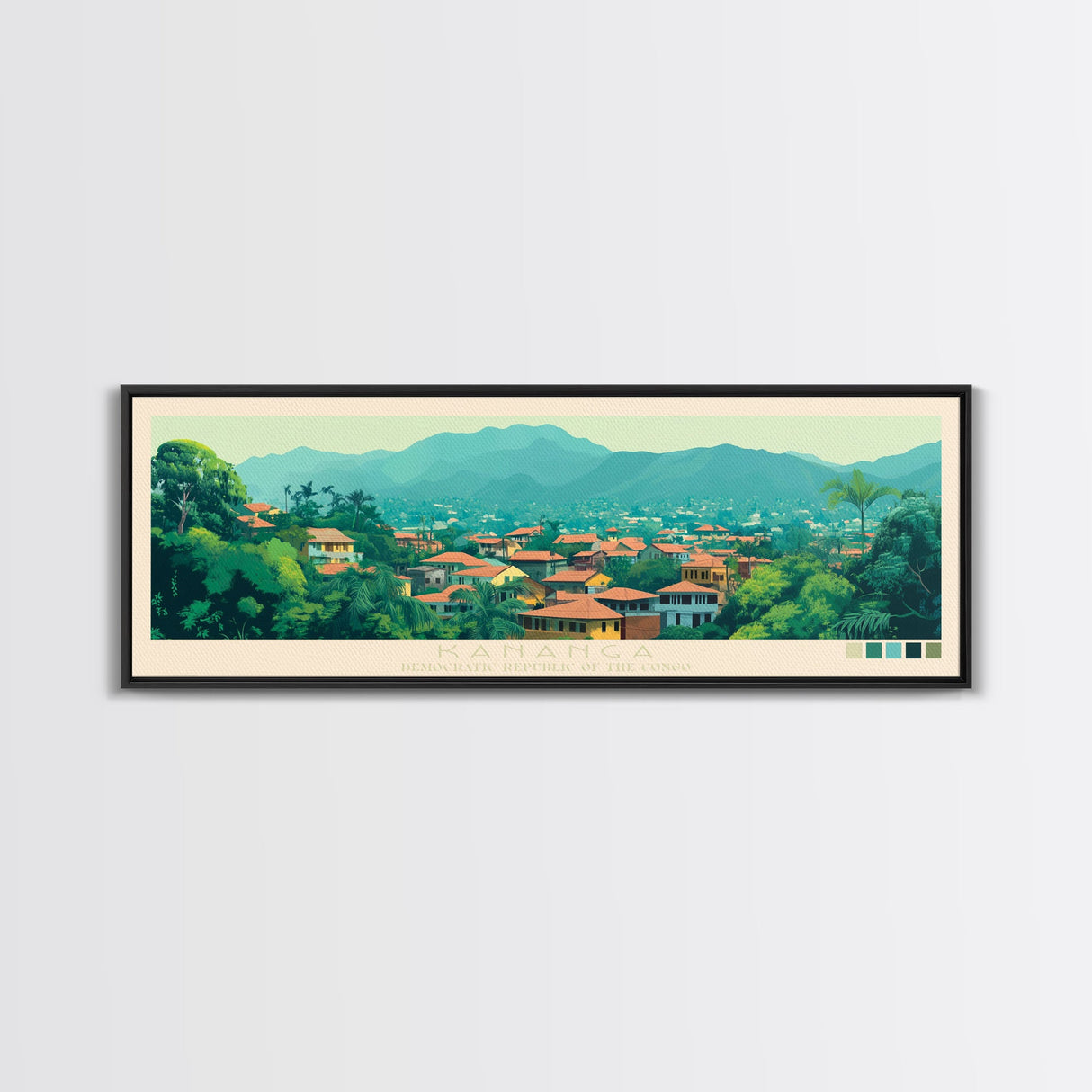 Kananga, Congo Travel Poster Panoramic Canvas Print, Kananga, Congo Painting, Congo Art, Kananga Travel Art, Guest Room Painting