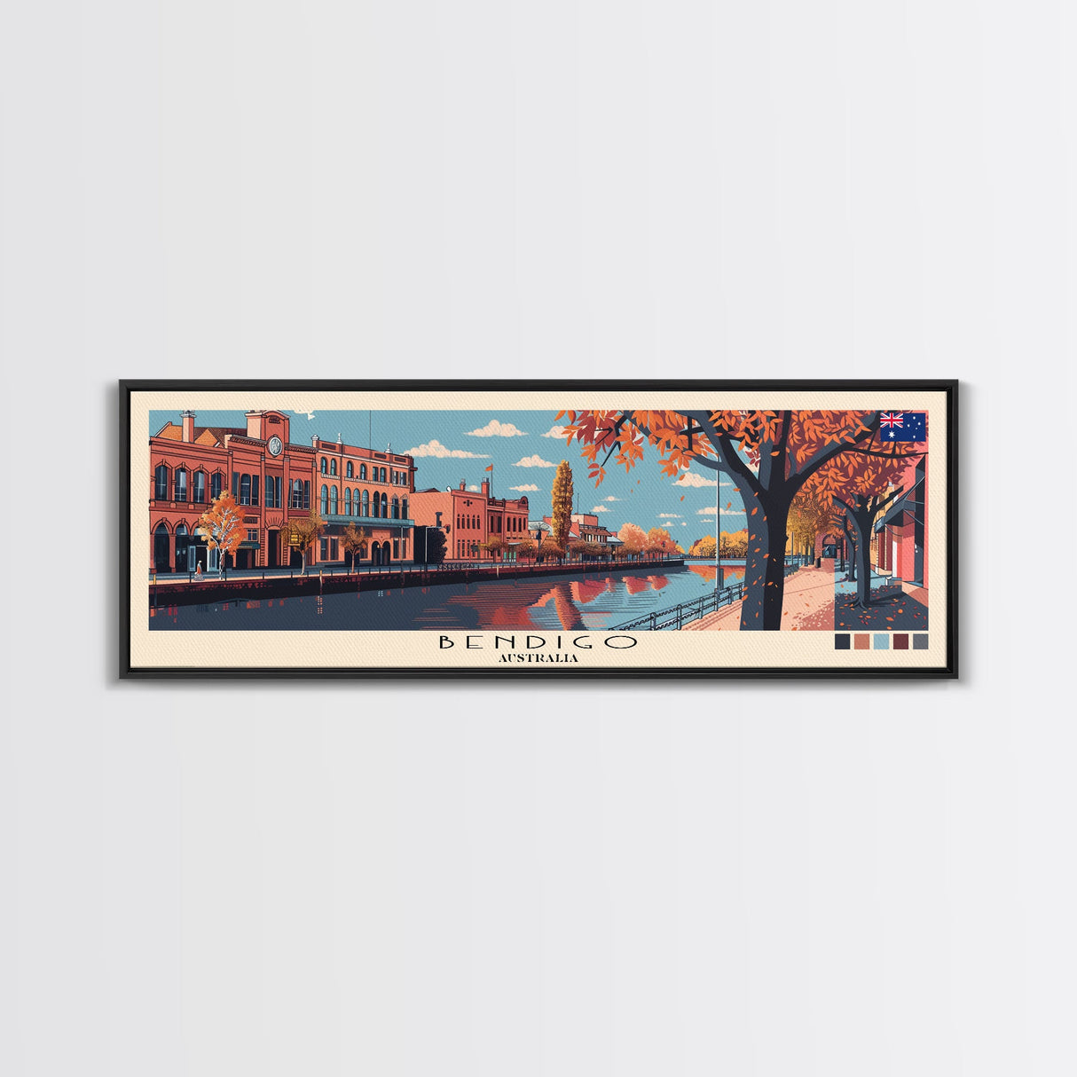 Bendigo, Australia Panoramic Canvas Print, Bendigo, Australia Painting, Australia Art, Bendigo Travel Poster, Travel Art, Guest Room Painting