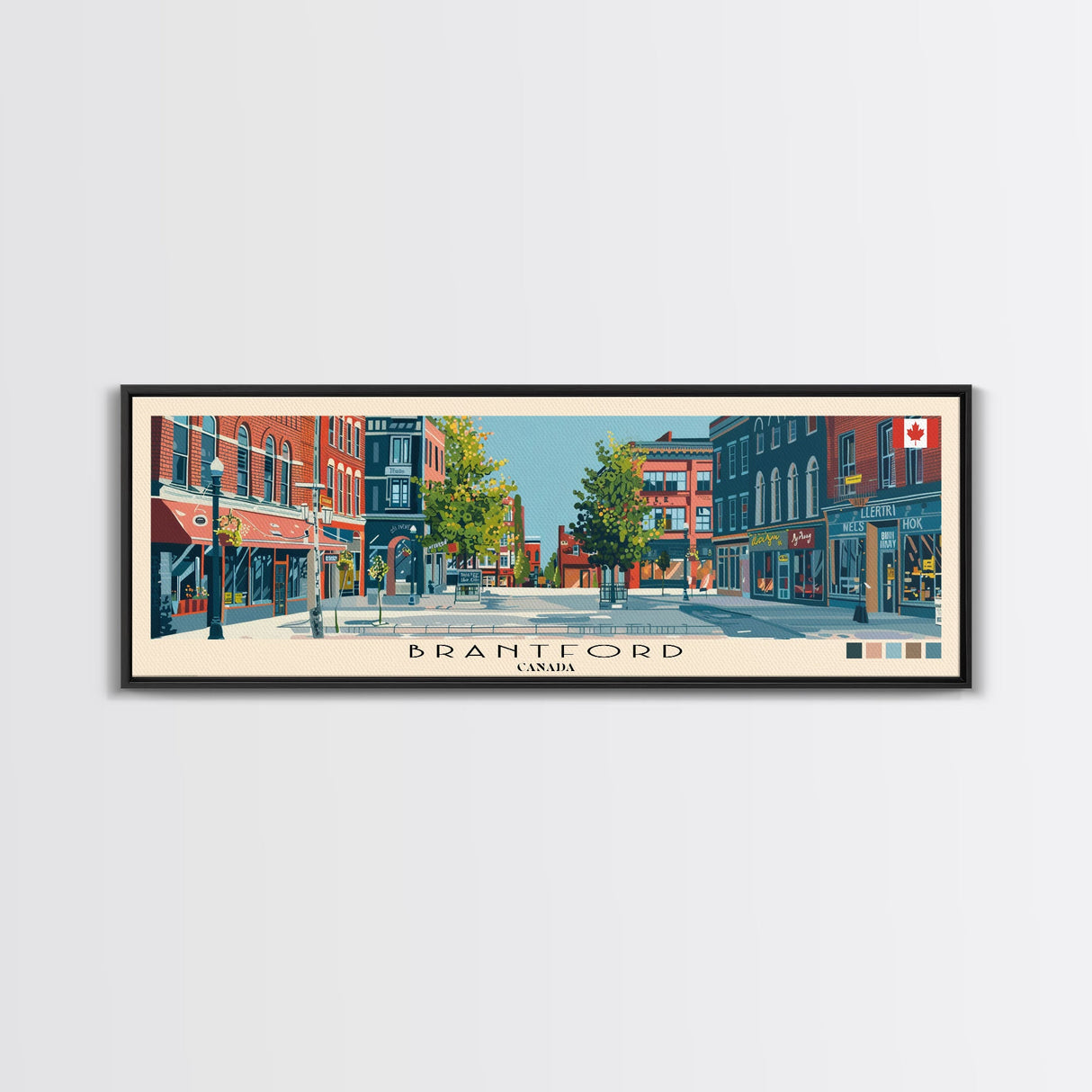 Brantford, Canada Panoramic Canvas Print, Brantford, Canada Painting, Canada Art, Brantford Travel Poster, Travel Art, Living Room Painting