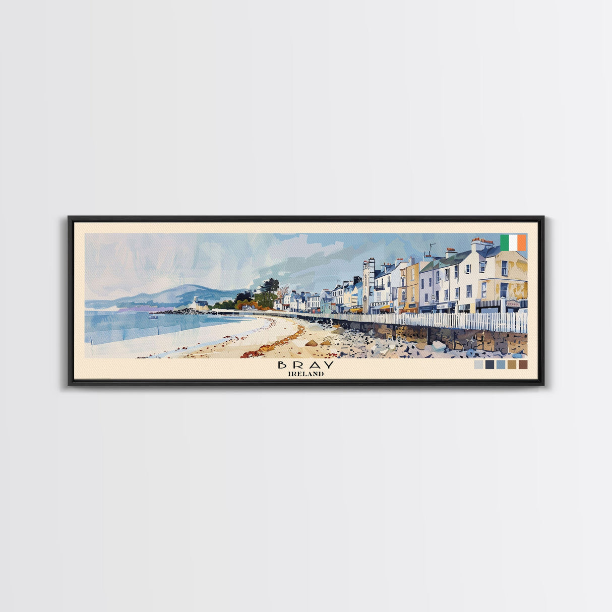 Bray, Ireland Panoramic Canvas Print, Bray, Ireland Painting, Ireland Art, Bray Travel Poster, Travel Art, Guest Room Painting