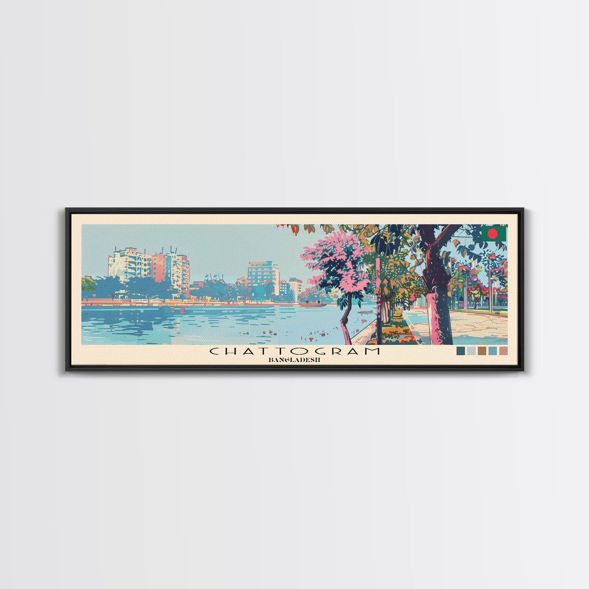 Chattogram, Bangladesh Panoramic Canvas Print, Chattogram, Bangladesh Painting, Bangladesh Art, Chattogram Travel Poster, Travel Art, Guest Room Painting