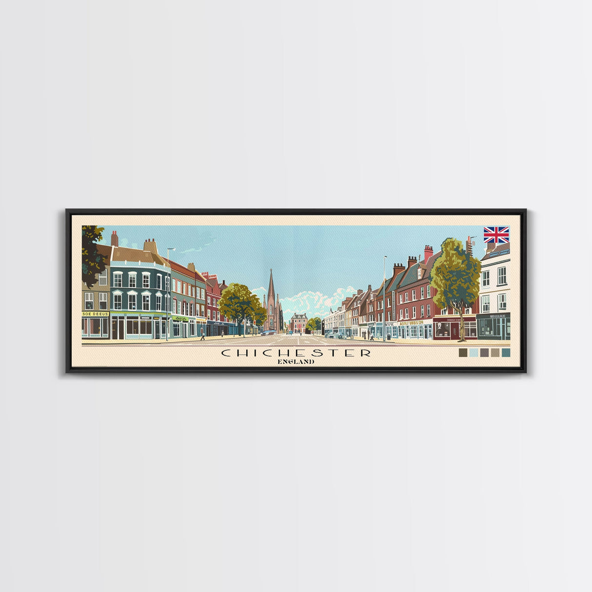 Chichester, England Panoramic Canvas Print, Chichester, England Painting, England Art, Chichester Travel Poster, Travel Art, Housewarming Gift