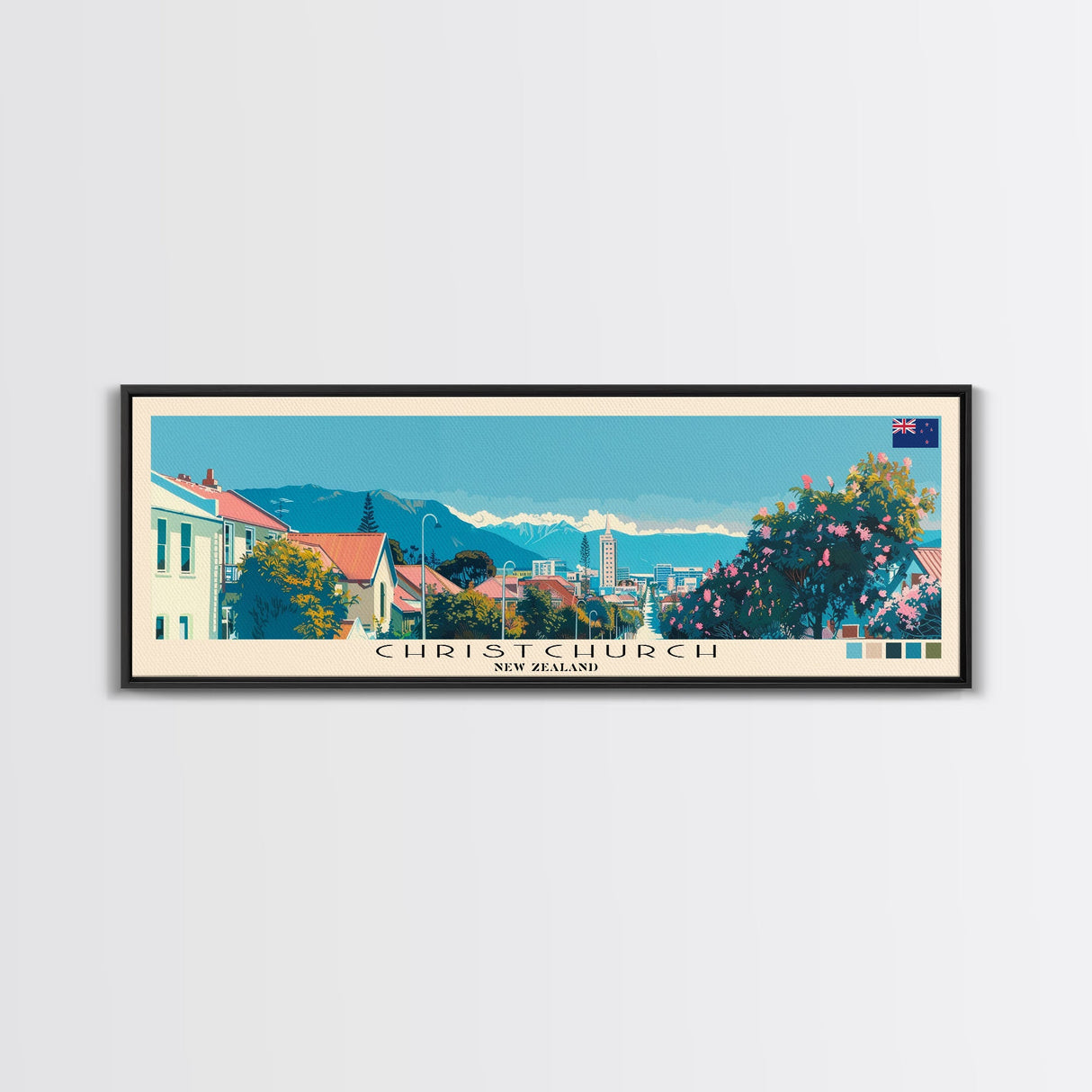 Christchurch, New Zealand Panoramic Canvas Print, Christchurch, New Zealand Painting, New Zealand Art, Christchurch Travel Poster, Travel Art, Housewarming Gift