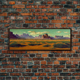 Pueblo Style Wild West Art, Watercolor Painting Canvas Print, Framed Wall Art, Cool Wall Decor