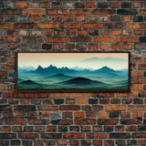 Emerald Green Rolling Hills and Mountains, Landscape Art, Ready To Hang Canvas Print, Framed Wall Art