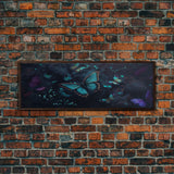 Blue Butterflies, Framed Canvas Print, Bioluminescent Glowing Butterfly Art, Framed Wall Art