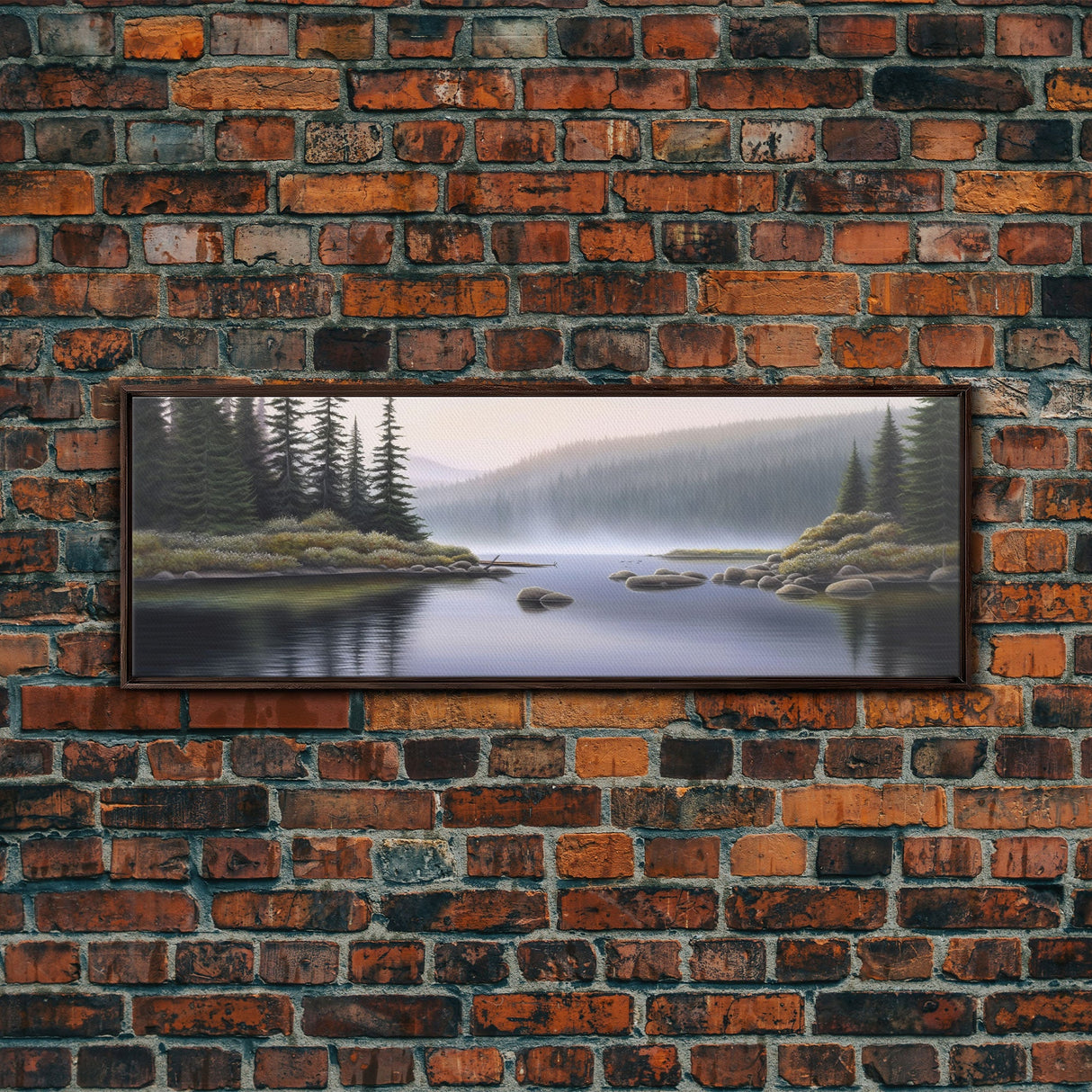 Colored Pencil Landscape Wall Art Print, Riverbank, River, Trees, Mountain, Nature Large Canvas Art Print, Panoramic, Wall Art, Canvas Print