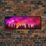 Watercolor Sky Art Print, Dark Forest Art, Large Mixed Media Wall Art, Large Framed Canvas Print, Panoramic, Wall Art, Canvas Print