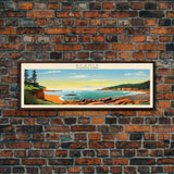 Acadia National Park, Panoramic Maine Travel Art, National Park Print, Minimalist Travel Art, Midcentury Modern Style Landscape