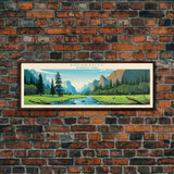 Yosemite National Park Panoramic California Travel Art, National Park Print, Minimalist Travel Art, Midcentury Modern Style Landscape
