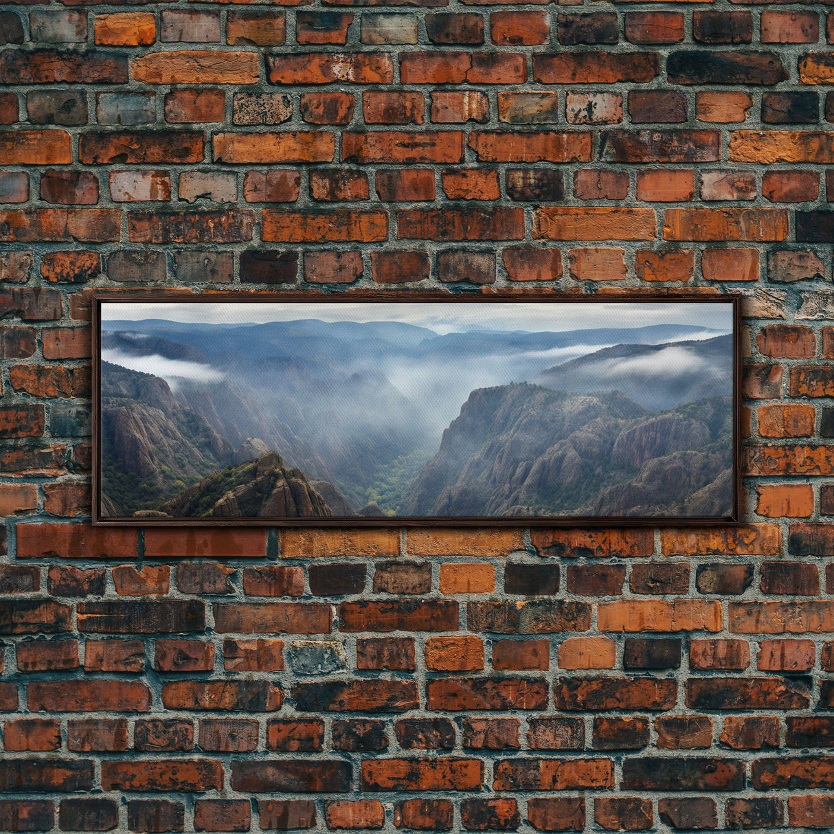 Ultrawide Panoramic Watercolor Landscape Painting Of A Desert Canyon, Framed Canvas Print, Subdued Boho Minimalist Wall Art, Guest Room Art