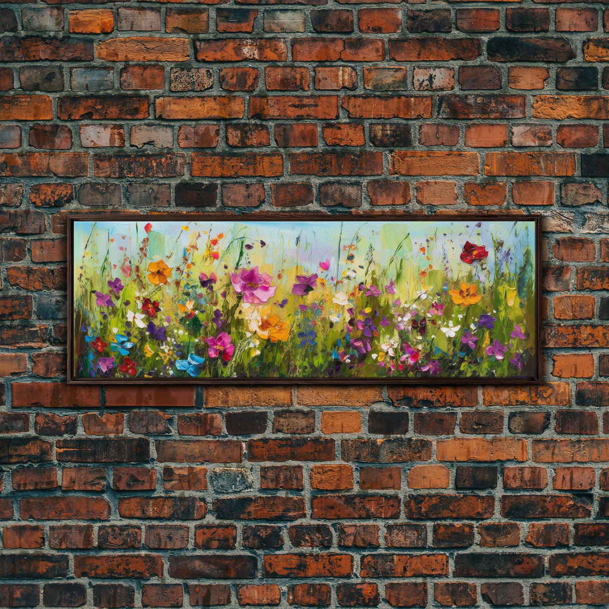 Framed Canvas Print of Original painting, Large wall art, Boho wall décor, Flower painting, Home decor, Modern art, Bedroom decor, Panoramic