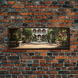 The Court Yard With The Marble Fountain, Framed Canvas Print, Watercolor Painting Framed Wall Art
