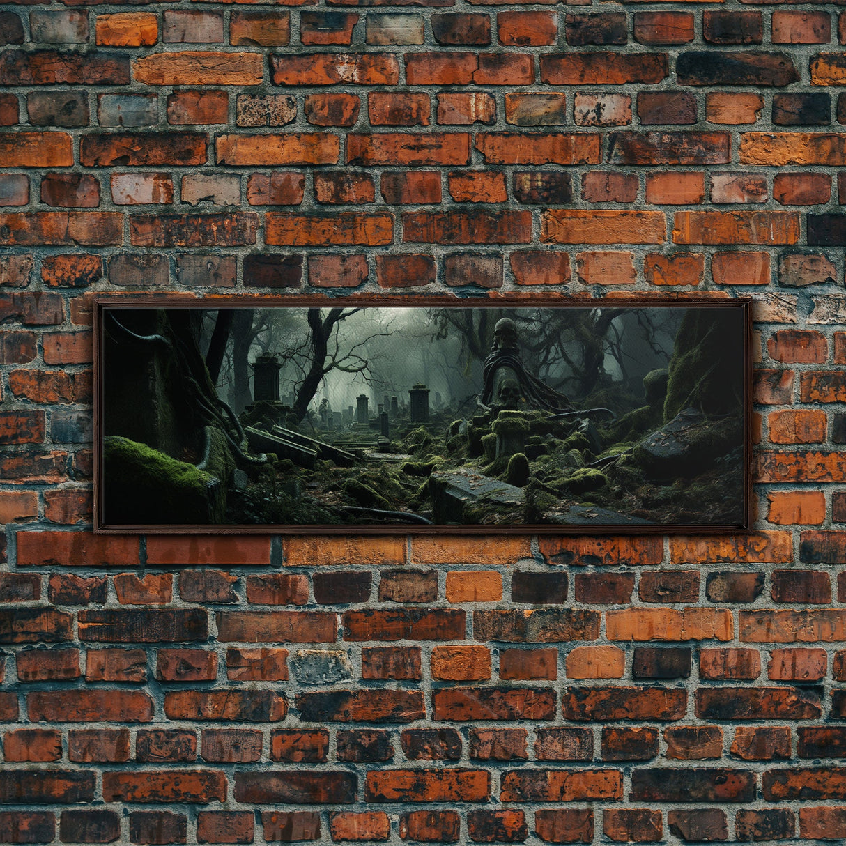 Spooky Overgrown Cemetary Panoramic Canvas Print, Framed Halloween Art, Spooky Decor, Halloween Art, Halloween Wall Art, Halloween Art Print