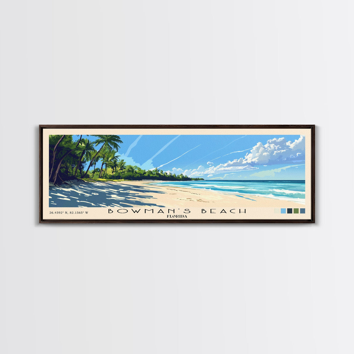 Bowman’s Beach, Florida Panoramic Print, Vacation Gift, Florida Wall Art, Beach Painting, Beach Decor, Large Wall Art, Wood Frame Art