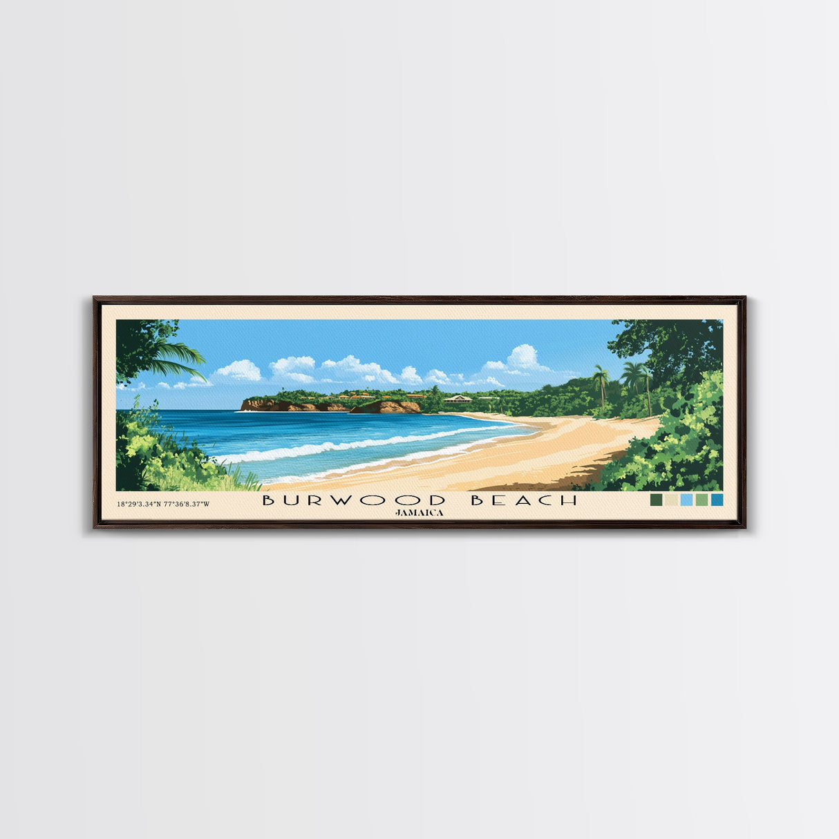 Burwood Beach, Jamaica Panoramic Beach Print, Vacation Gift, Jamaica Wall Art, Beach Painting, Beach Decor, Beach Painting