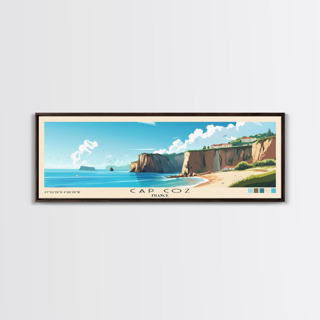 Cap Coz, France Panoramic Print, Vacation Gift, France Wall Art, Beach Painting, Beach Decor, Large Wall Art, Wood Frame Art