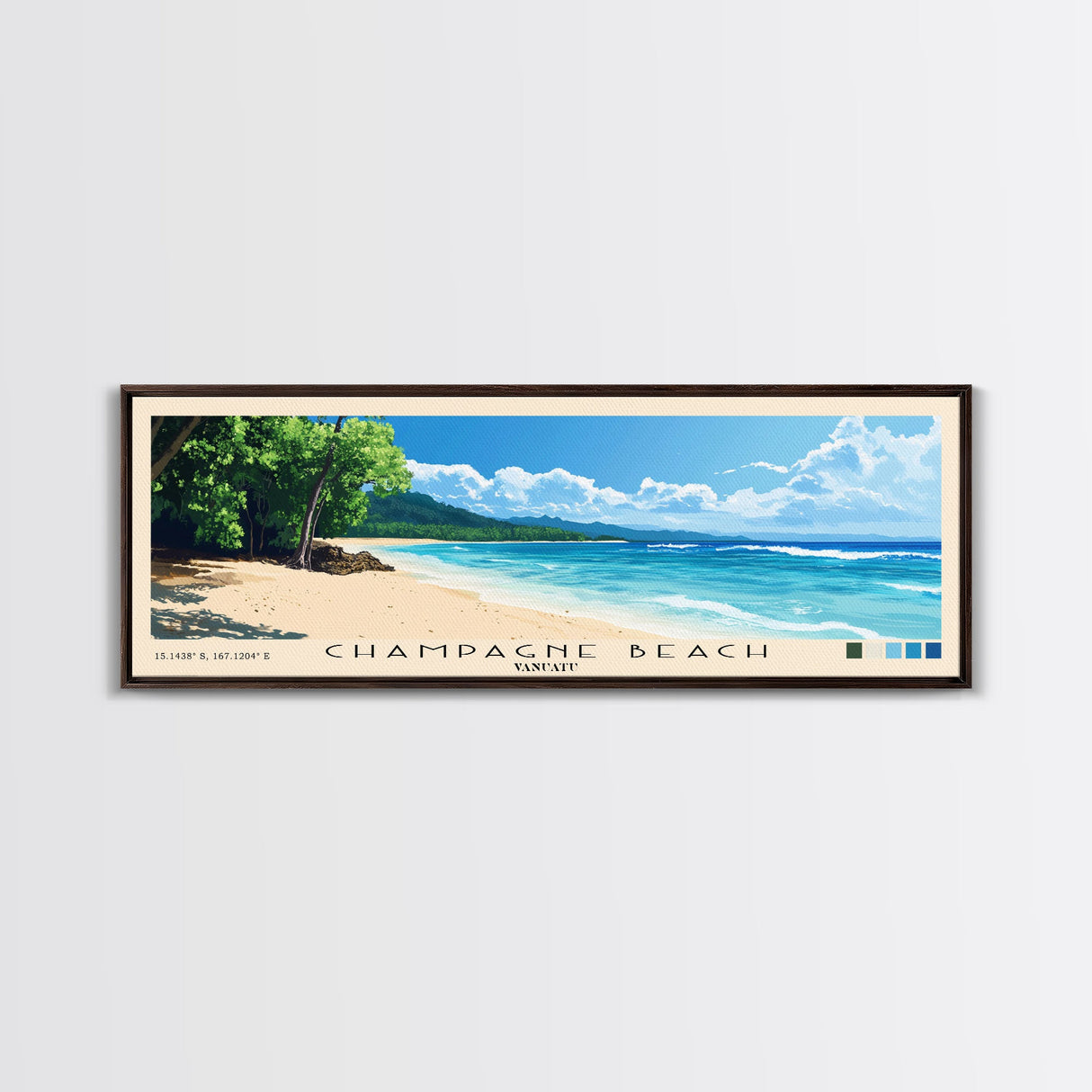 Champagne Beach, Vanuatu Panoramic Beach Print, Vacation Gift, Vanuatu Wall Art, Framed Canvas Print, Framed Beach Painting