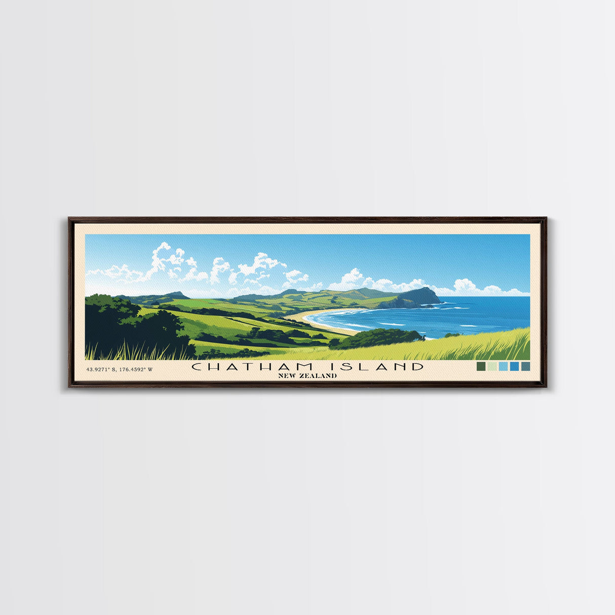 Chatham Island, New Zealand Panoramic Print, Vacation Gift, New Zealand Wall Art, Beach Painting, Beach Decor, Beach Or Lakehouse Art