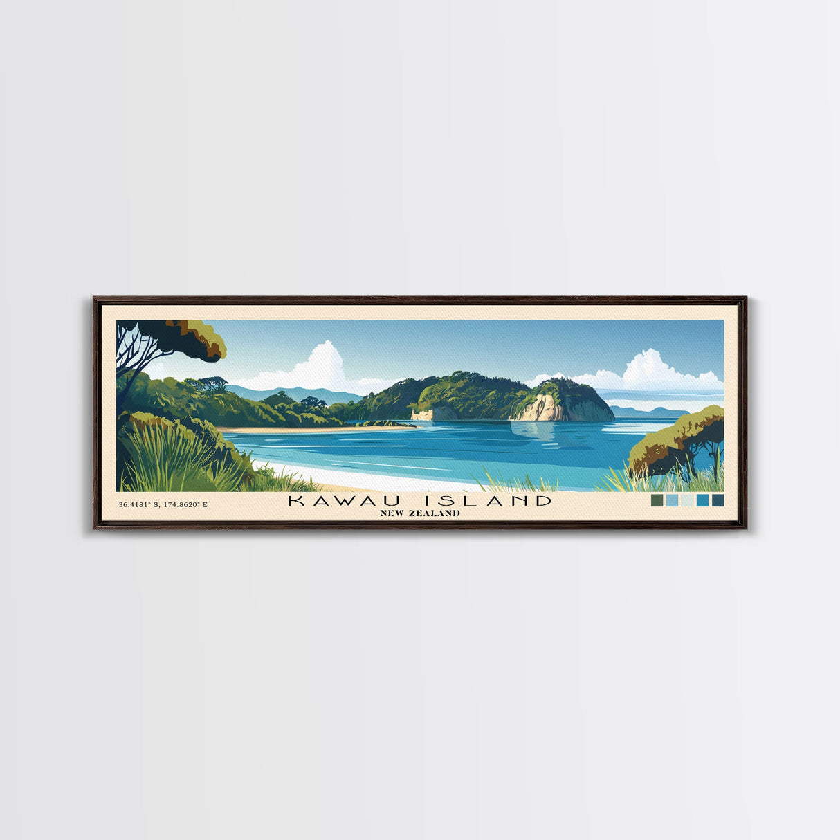 Kawau Island, New Zealand Panoramic Print, Vacation Gift, New Zealand Wall Art, Beach Painting, Beach Decor, Beach Or Lakehouse Art