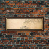 Dubai UAE Panoramic map print poster or framed canvas, Dubai map print poster canvas, Dubai city map print poster canvas, Vintage Travel Art