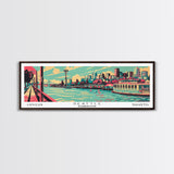 Seattle Washington Panoramic Painting Framed Canvas Print, Travel Poster, Mid Century Modern Art, Pop Art Style, Wall Decor, Home Decor