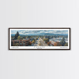 Eugene Oregon Panoramic Watercolor Painting, Scenic Framed Canvas Print, Urban Wall Art for Office, Travel Poster, Home Decor, City Gift Idea