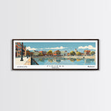 Fishers Indiana Panoramic Painting, Mid Century Modern Framed Canvas Print, Retro Pop Art Travel Poster, Home Wall Decor