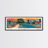 Fort Worth Texas Panoramic Painting, Mid Century Modern Framed Canvas Print, Retro Pop Art Travel Poster, Office Wall Decor