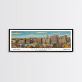 Manchester New Hampshire Panoramic Painting, Mid Century Modern Framed Canvas Print, Retro Pop Art Travel Poster, Living Room Decor
