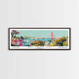 San Francisco California Panoramic Wall Art, Mid Century Modern Framed Canvas Print, Retro Pop Art Travel Poster, City Art, Office Wall Decor, Living Room Art