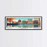 Stamford Connecticut Panoramic Painting, Mid Century Modern Framed Canvas Print, Retro Pop Art Travel Poster, Wall Hanging for Home Decor