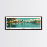 Miami Florida Panoramic View, Mid Century Modern Framed Canvas Print, Retro Pop Art Travel Poster, Home Decor, City Art